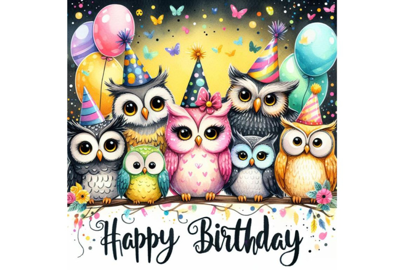 bundle-of-happy-birthday-header-with-colorful-owls