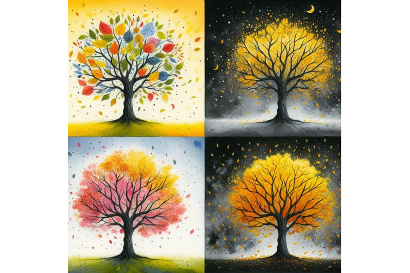 bundle-of-four-seasons-tree-spring-summer-autumn-winter