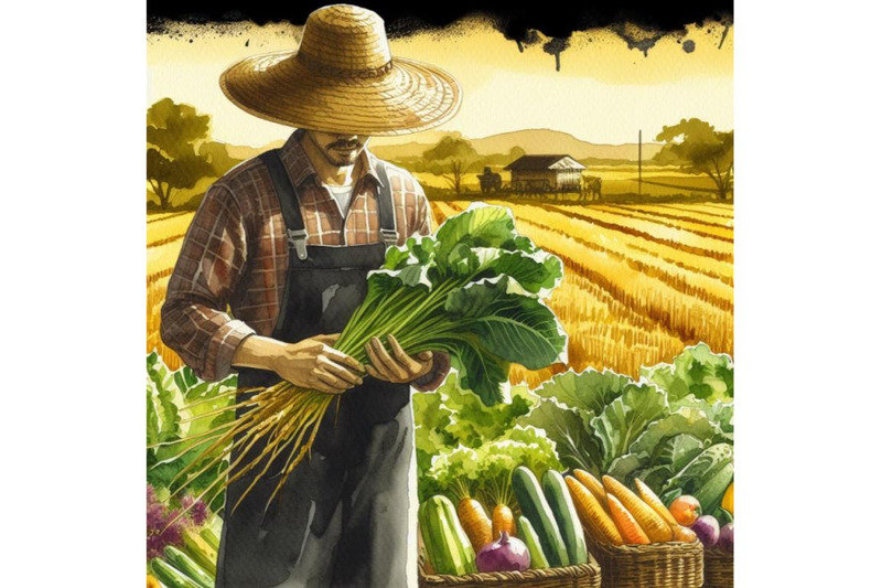 bundle-of-a-farmer-stands-holding-vegetables-in-his-field