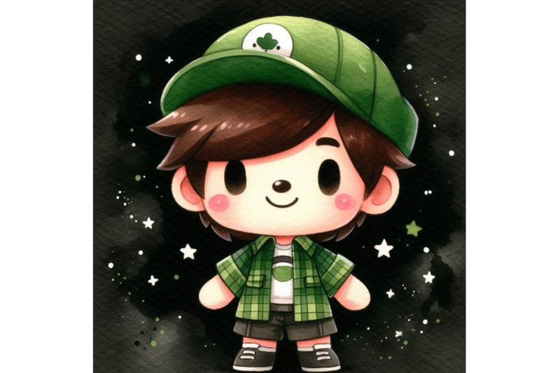 bundle-of-cute-cartoon-wearing-a-shirt-with-a-green-hat