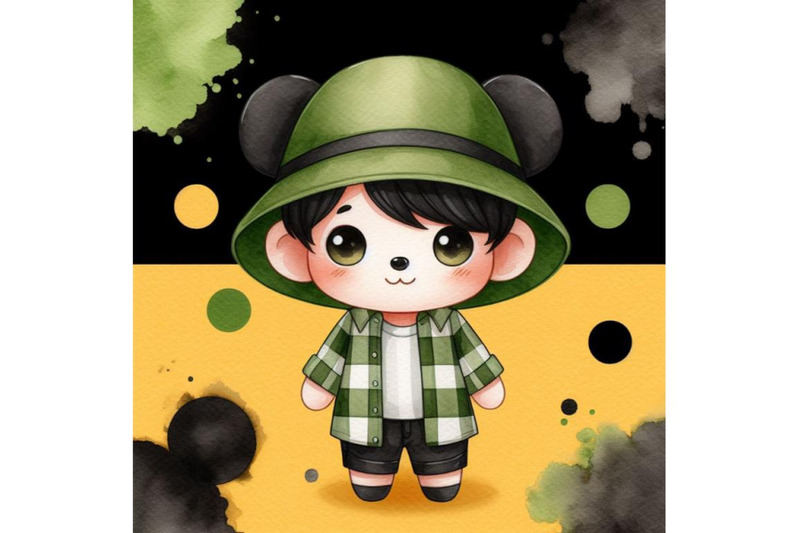 bundle-of-cute-cartoon-wearing-a-shirt-with-a-green-hat