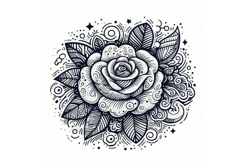 bundle-of-artistic-doodle-white-rose-hand-drawn