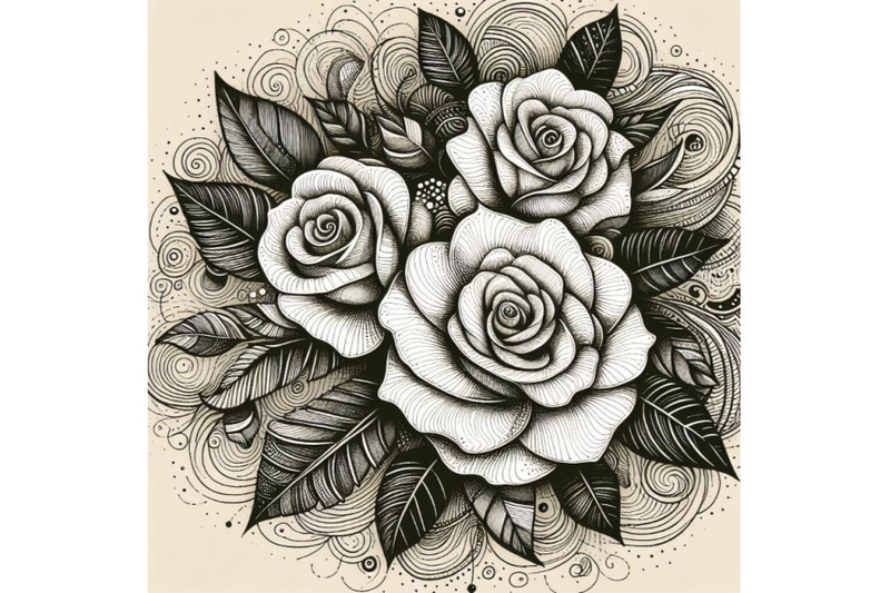 bundle-of-artistic-doodle-white-rose-hand-drawn