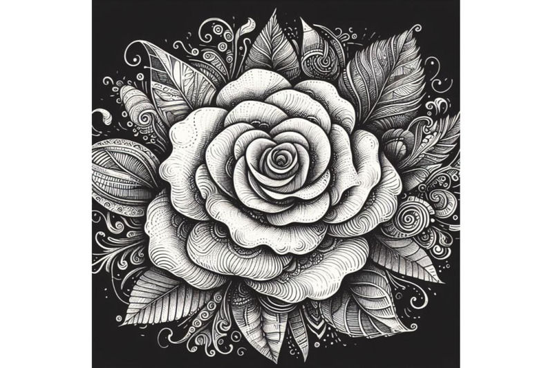 bundle-of-artistic-doodle-white-rose-hand-drawn