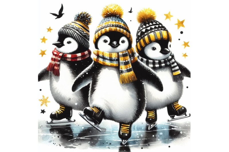 bundle-of-penguins-ice-skating