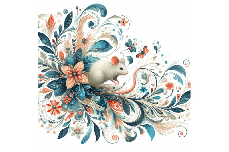 bundle-of-beautiful-decorative-mouse-abstract-floral-white-background