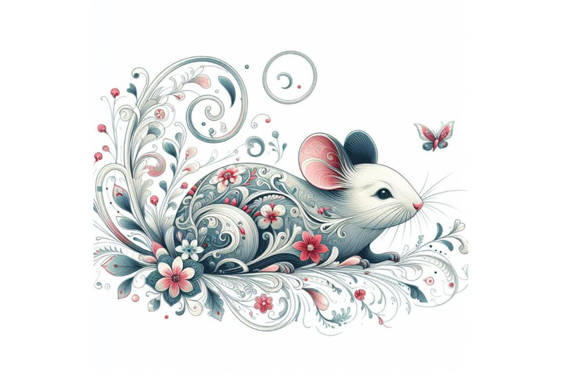 bundle-of-beautiful-decorative-mouse-abstract-floral-white-background