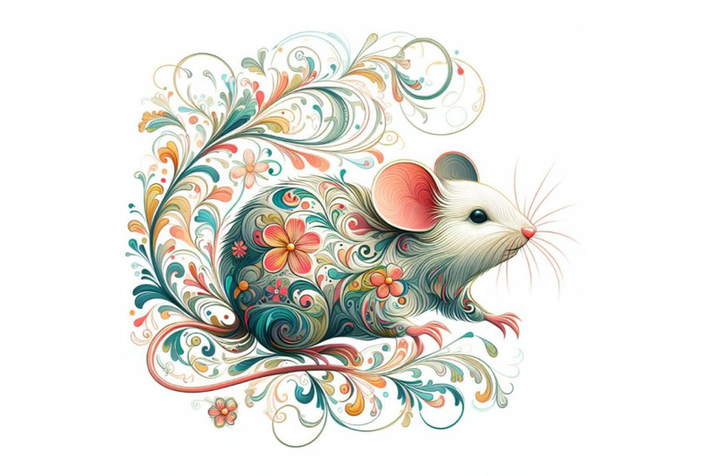 bundle-of-beautiful-decorative-mouse-abstract-floral-white-background