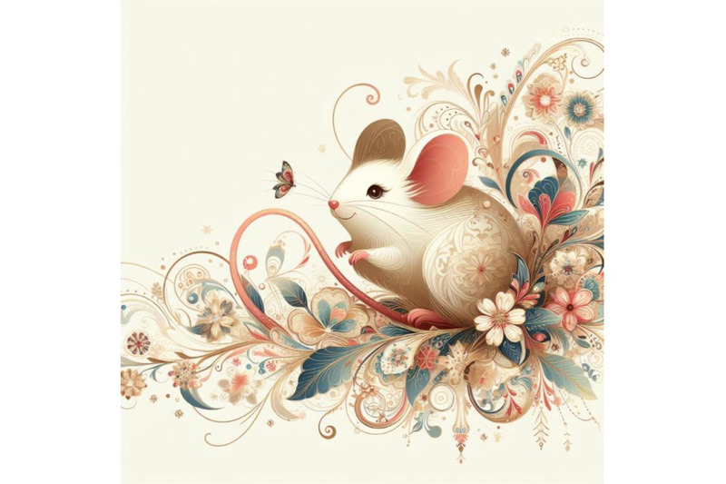 bundle-of-beautiful-decorative-mouse-abstract-floral-white-background