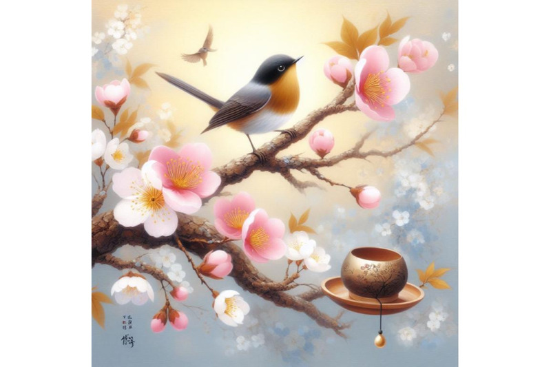 bundle-of-acrylic-painting-of-bird-and-spring-flower