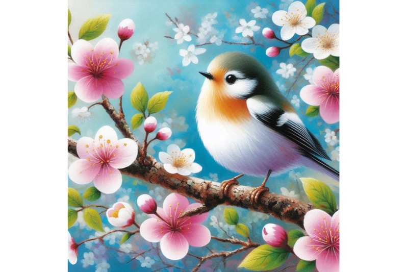 bundle-of-acrylic-painting-of-bird-and-spring-flower