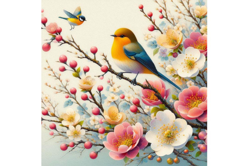 bundle-of-acrylic-painting-of-bird-and-spring-flower