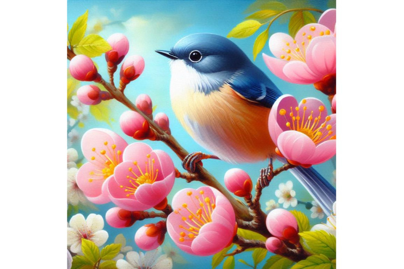 bundle-of-acrylic-painting-of-bird-and-spring-flower