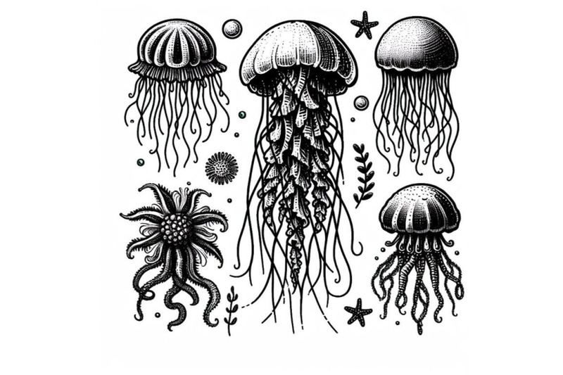 bundle-of-hand-drawn-vector-jellyfish-sea-marine-animal-collection