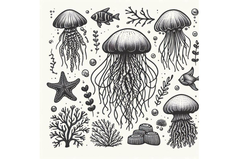 bundle-of-hand-drawn-vector-jellyfish-sea-marine-animal-collection