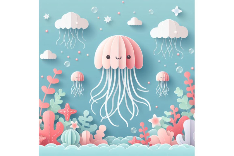 bundle-of-cute-jellyfish-paper-art-layer