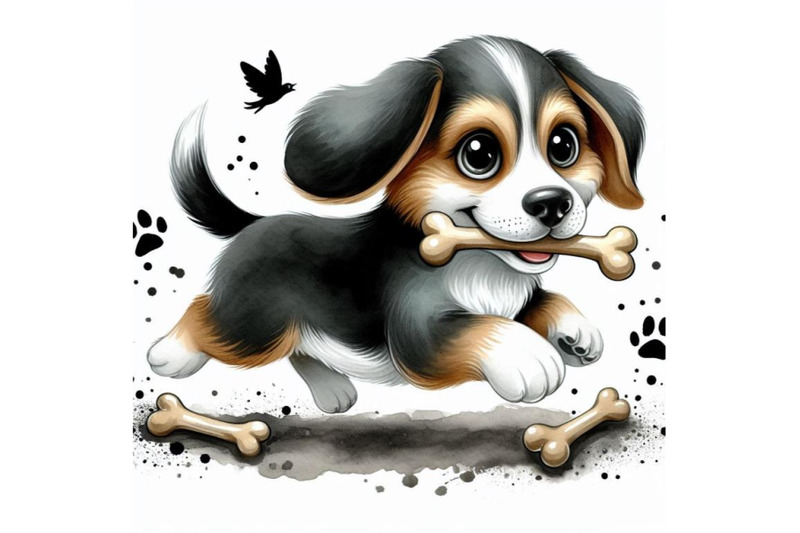 bundle-of-cartoon-dog-running-with-bone