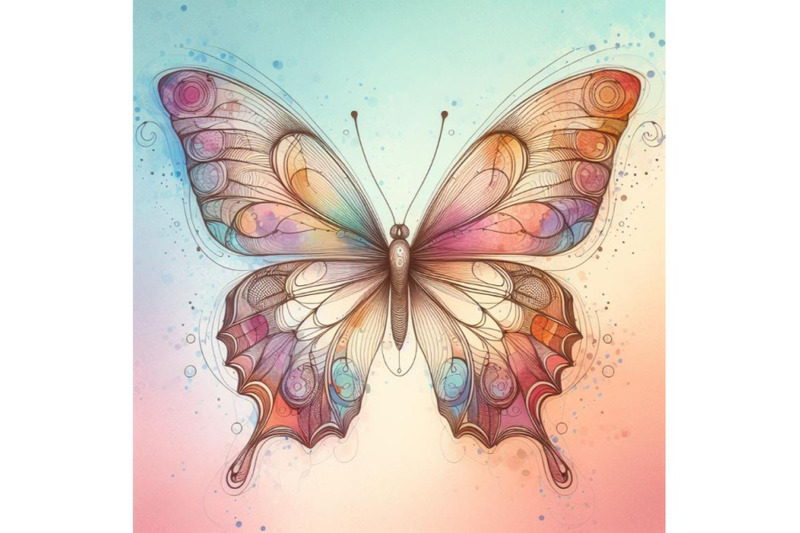 bundle-of-a-butterfly-line-art-and-pastel-abstract-background