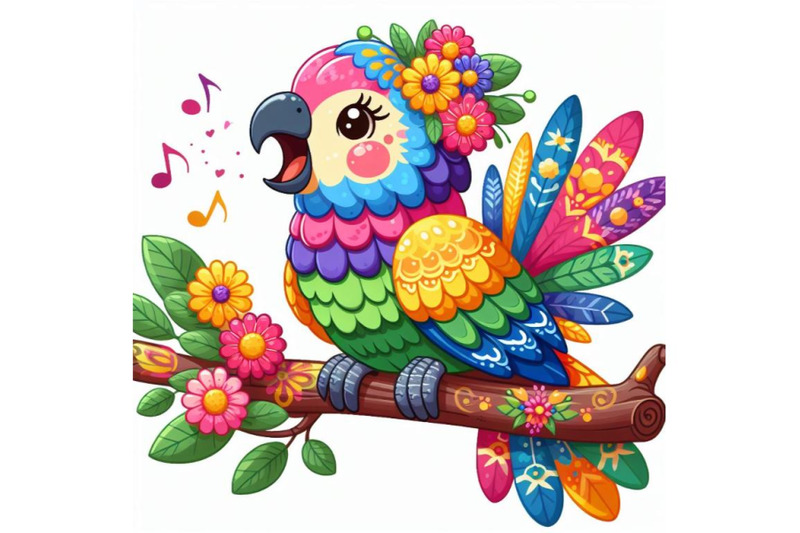 bundle-of-cute-bird-decorated-with-flowers