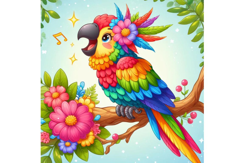 bundle-of-cute-bird-decorated-with-flowers