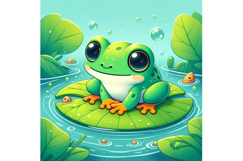 bundle-of-cute-frog-setting-on-a-water-leaf