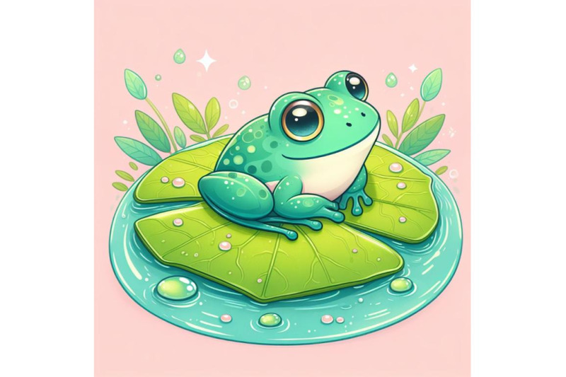 bundle-of-cute-frog-setting-on-a-water-leaf