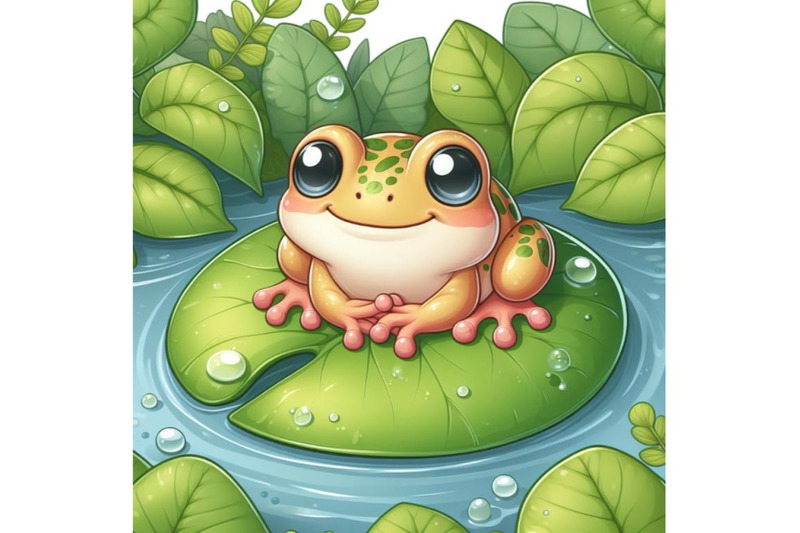 bundle-of-cute-frog-setting-on-a-water-leaf