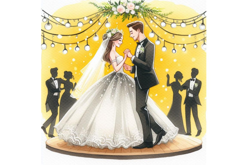 bundle-of-cartoon-bride-and-groom-first-dance-wedding