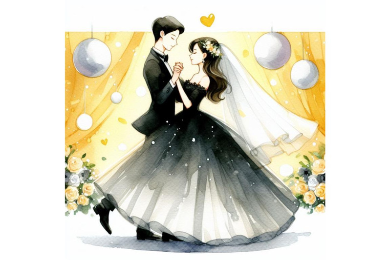 bundle-of-cartoon-bride-and-groom-first-dance-wedding