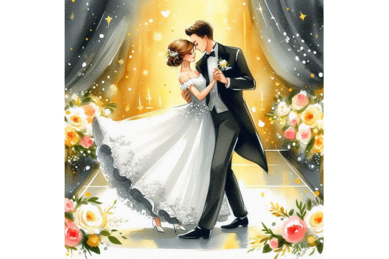 bundle-of-cartoon-bride-and-groom-first-dance-wedding