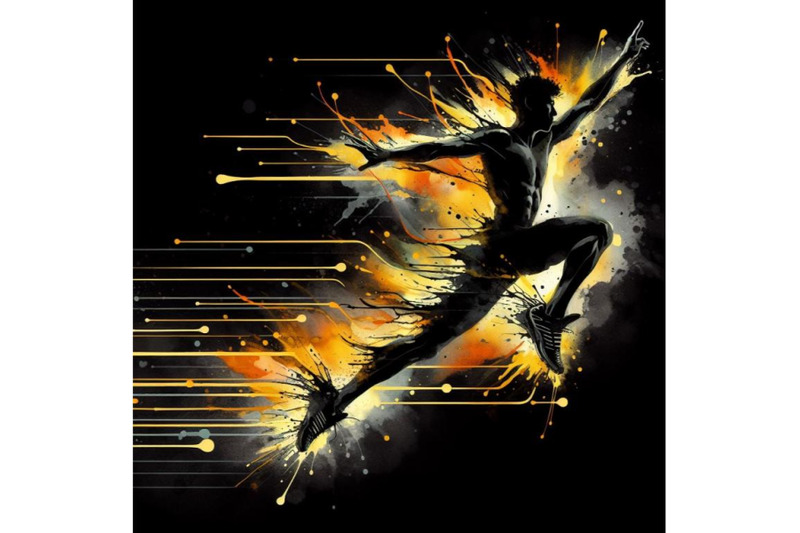 bundle-of-male-athlete-jumping-with-abstract-flaming-trail-silhouette