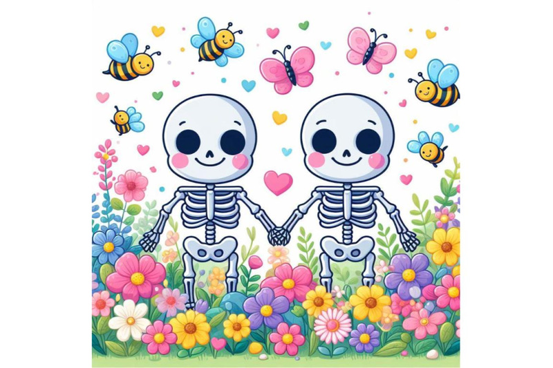 bundle-of-couple-skulleton-with-flowers