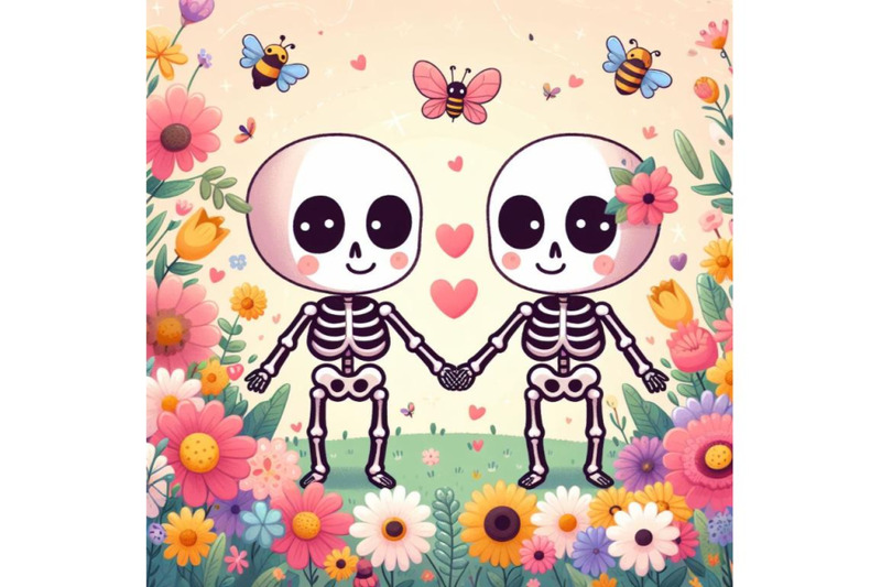 bundle-of-couple-skulleton-with-flowers