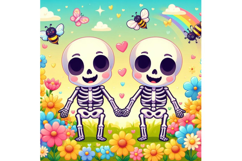 bundle-of-couple-skulleton-with-flowers