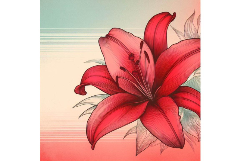 a-set-of-illustraition-of-a-red-lily-line-art-and-pastel-abstract-back