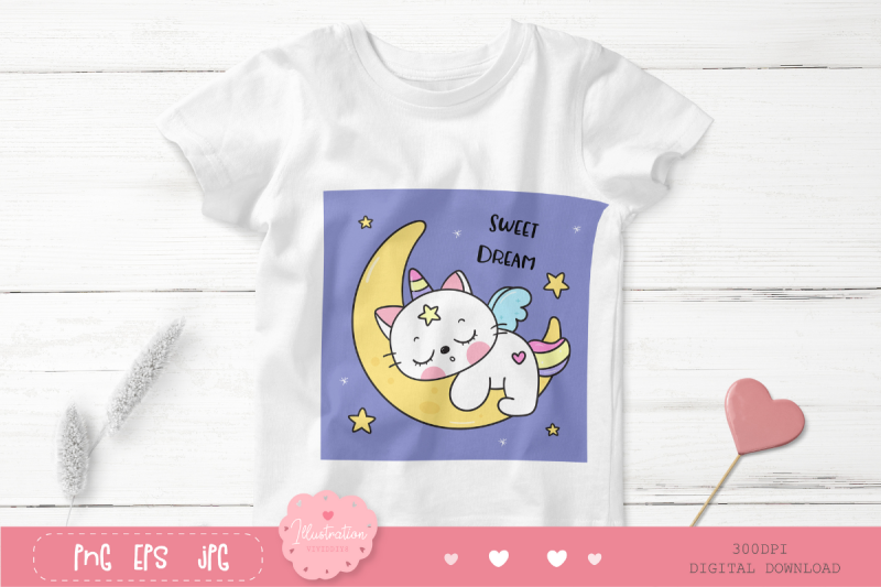 cute-cat-unicorn-sleep-on-moon-kawaii-animals-kitten-baby