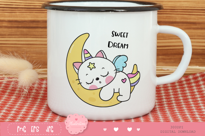 cute-cat-unicorn-sleep-on-moon-kawaii-animals-kitten-baby