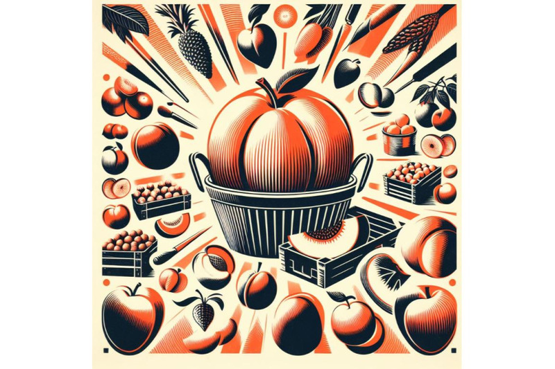 bundle-of-abstract-peach-fruit-market-retro-poster-art