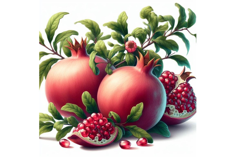 bundle-of-pomegranates-on-a-branch-with-leaves