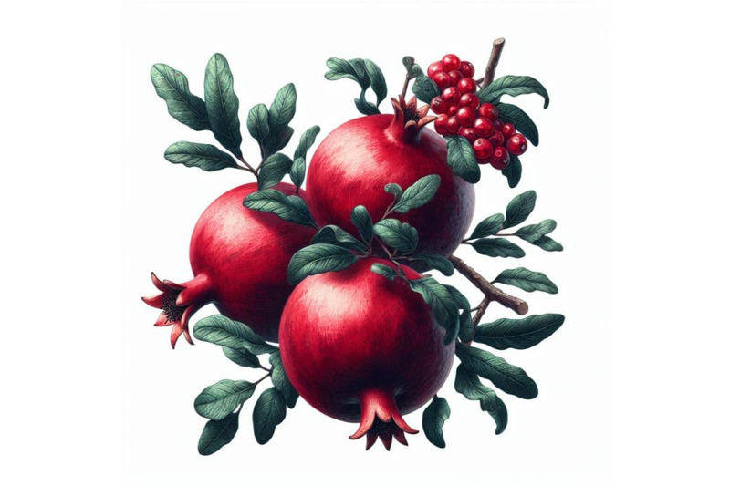 bundle-of-pomegranates-on-a-branch-with-leaves