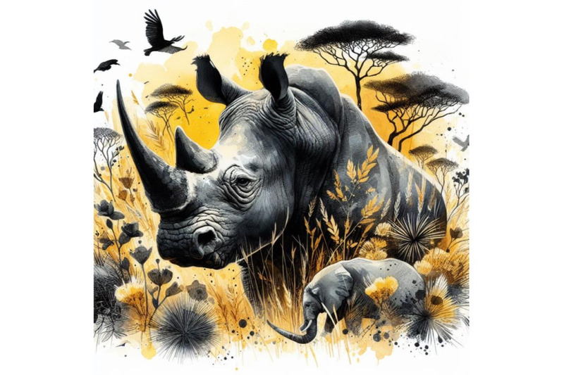 bundle-of-wild-africa-bird-rhino