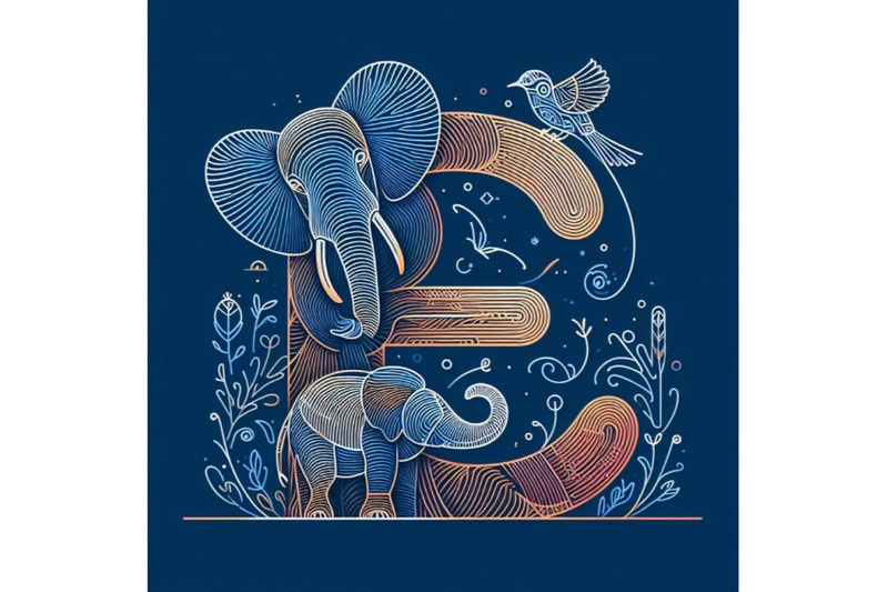 bundle-of-bird-alphabet-e-with-elephant