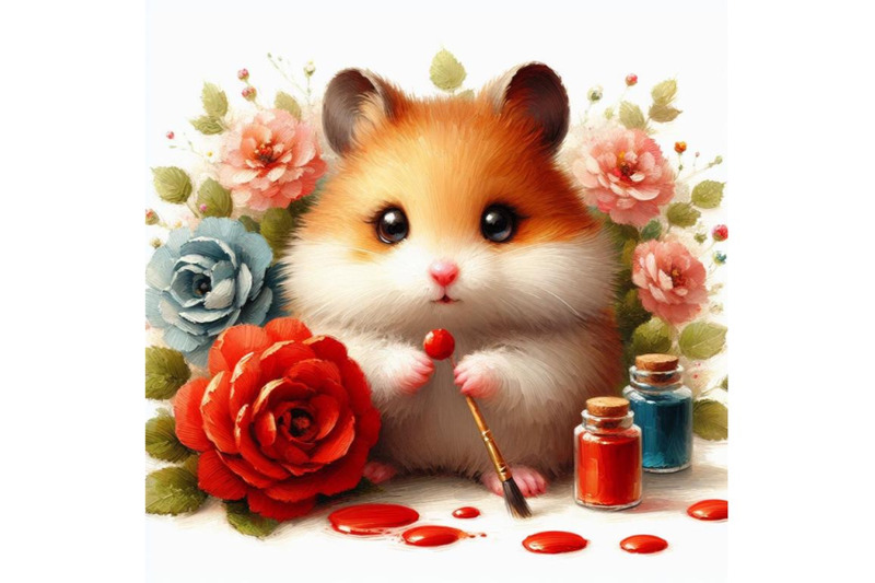 a-set-of-cute-hamster-with-painted-flower