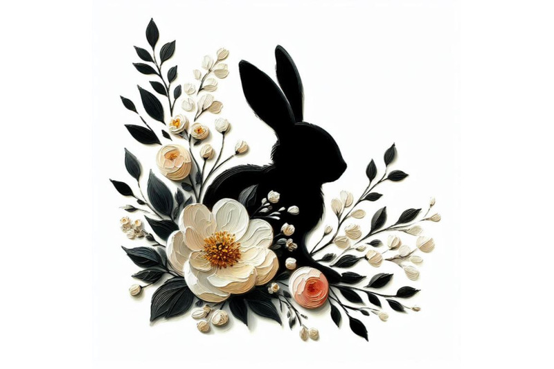 a-set-of-easter-bunny-silhouette-with-flowers-flat