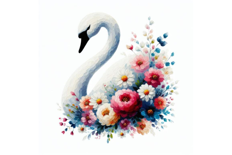 a-set-of-beautiful-swan-silhouette-with-flowers-flat