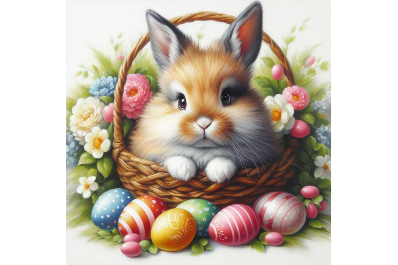 a-set-of-easter-bunny-with-decorated-eggs-in-basket