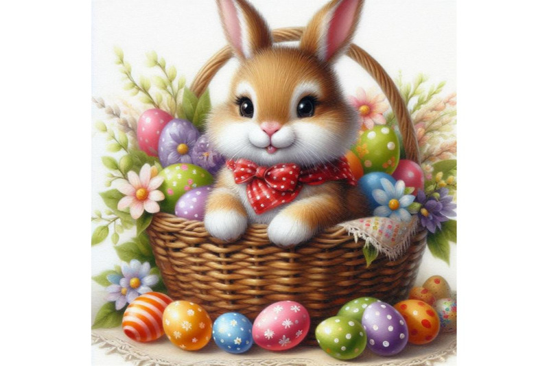 a-set-of-easter-bunny-with-decorated-eggs-in-basket