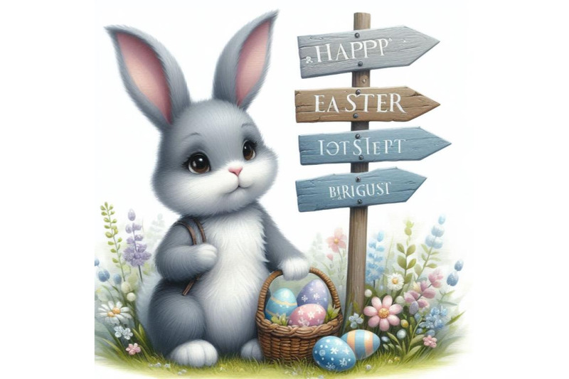 a-set-of-easter-bunny-with-signpost-in-gray-and-blue-color-isolated