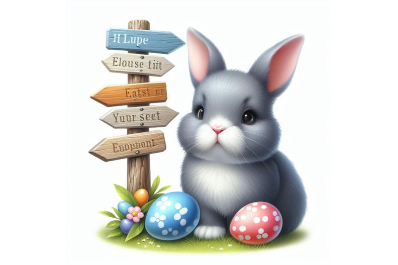 a-set-of-easter-bunny-with-signpost-in-gray-and-blue-color-isolated