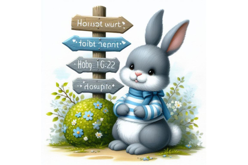 a-set-of-easter-bunny-with-signpost-in-gray-and-blue-color-isolated